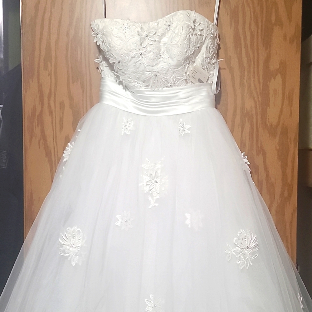 tea length strapless White dress